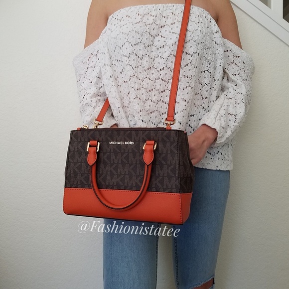 Michael Kors Handbags - NWT MICHAEL KORS KELLEN BROWN TANGERINE XS SATCHEL